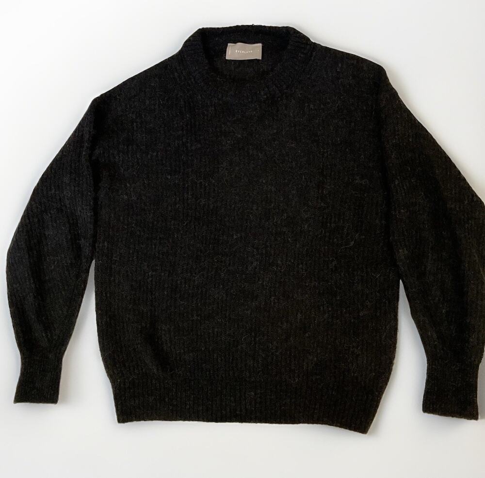 Everlane 60% Alpaca Wool Blend Sweater W Sz S Blk Crewneck Fuzzy Knit Made In HK